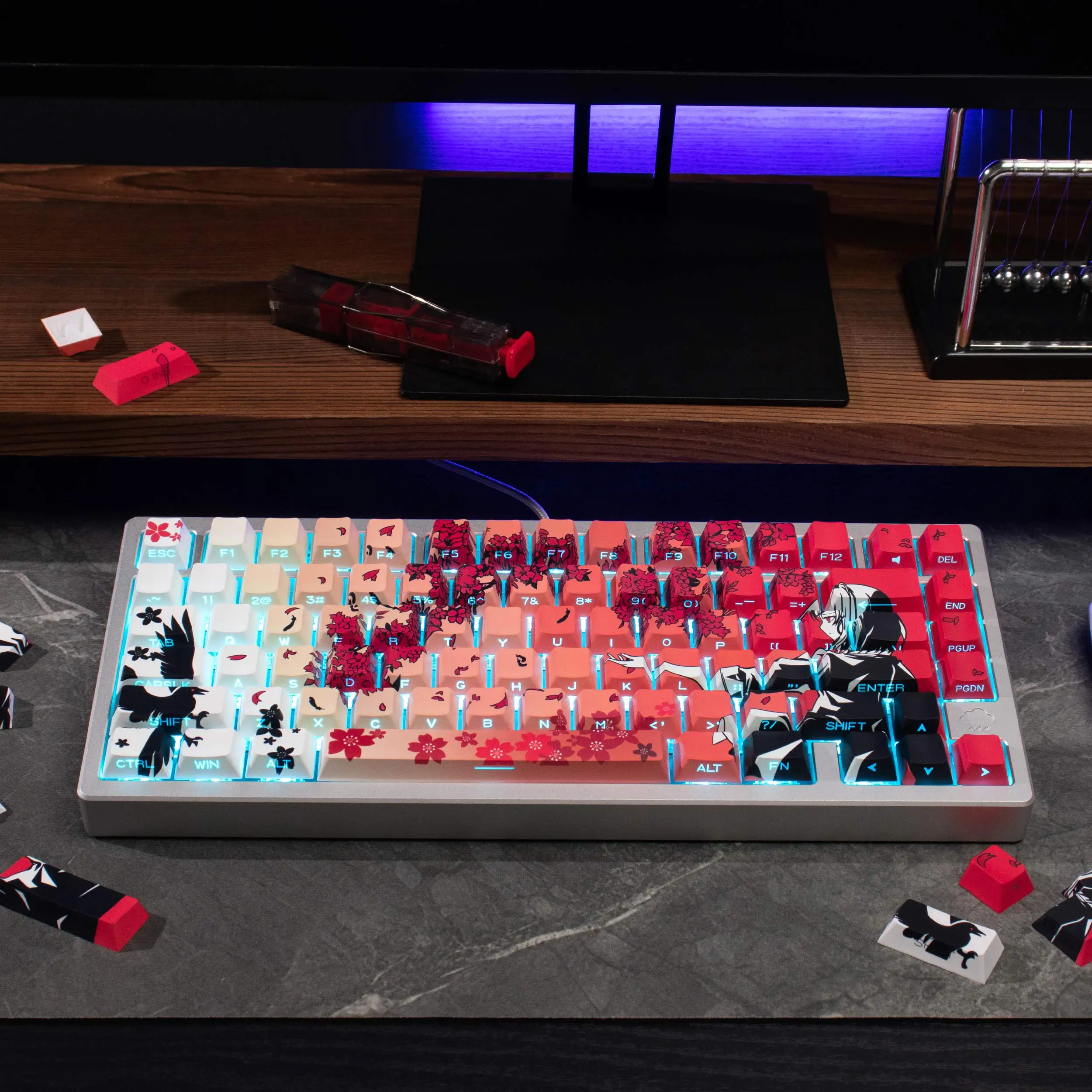 Teclas Sakura Cuervo Cherry Profile PBT, 131 teclas, sublimación GX87 Crush80 Hi8 Hi75 Lucky65 raven68 Rainy75 - imagen 2