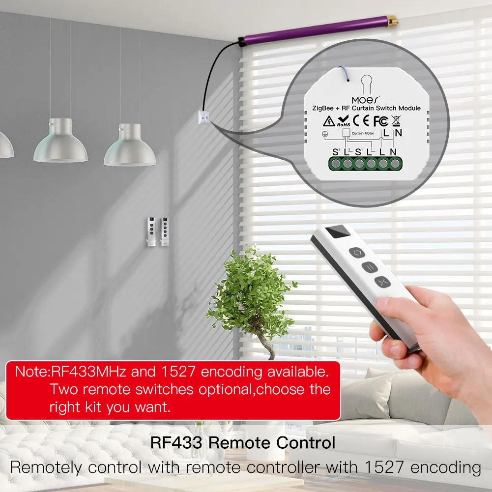 MOES-Módulo de interruptor de cortina inteligente ZigBee RF433 para persiana enrollable motorizada, Motor 2mqtt, aplicación Smart Life, Alexa y Google Home - imagen 4