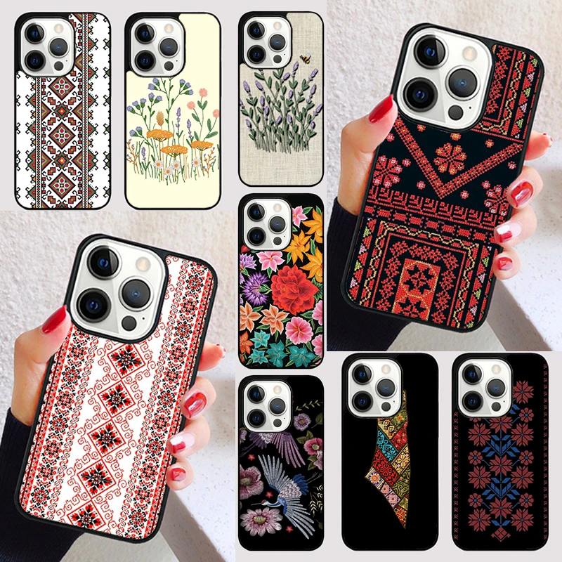 Funda de flores bordadas para iPhone, 15, 16, 13, 12, 11, 14 Pro Max, Mini Max, SE 2020, 7, 8, 15, 16 Plus