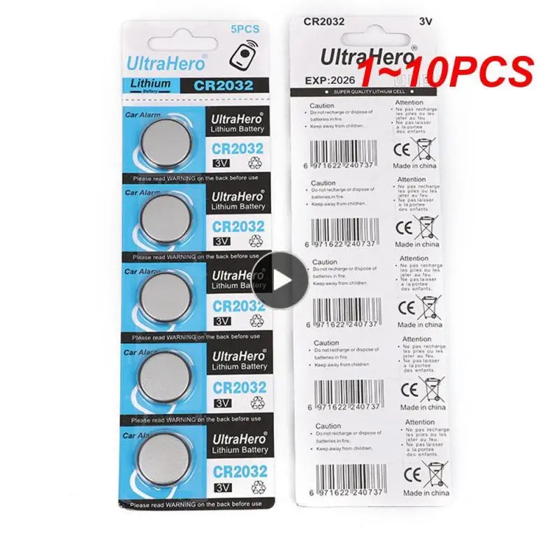 Batería de dióxido de litio-manganeso, 1 ~ 10 piezas, multifuncional, suave, fácil de instalar, botón Cr2032, 3v, duradera, alta
