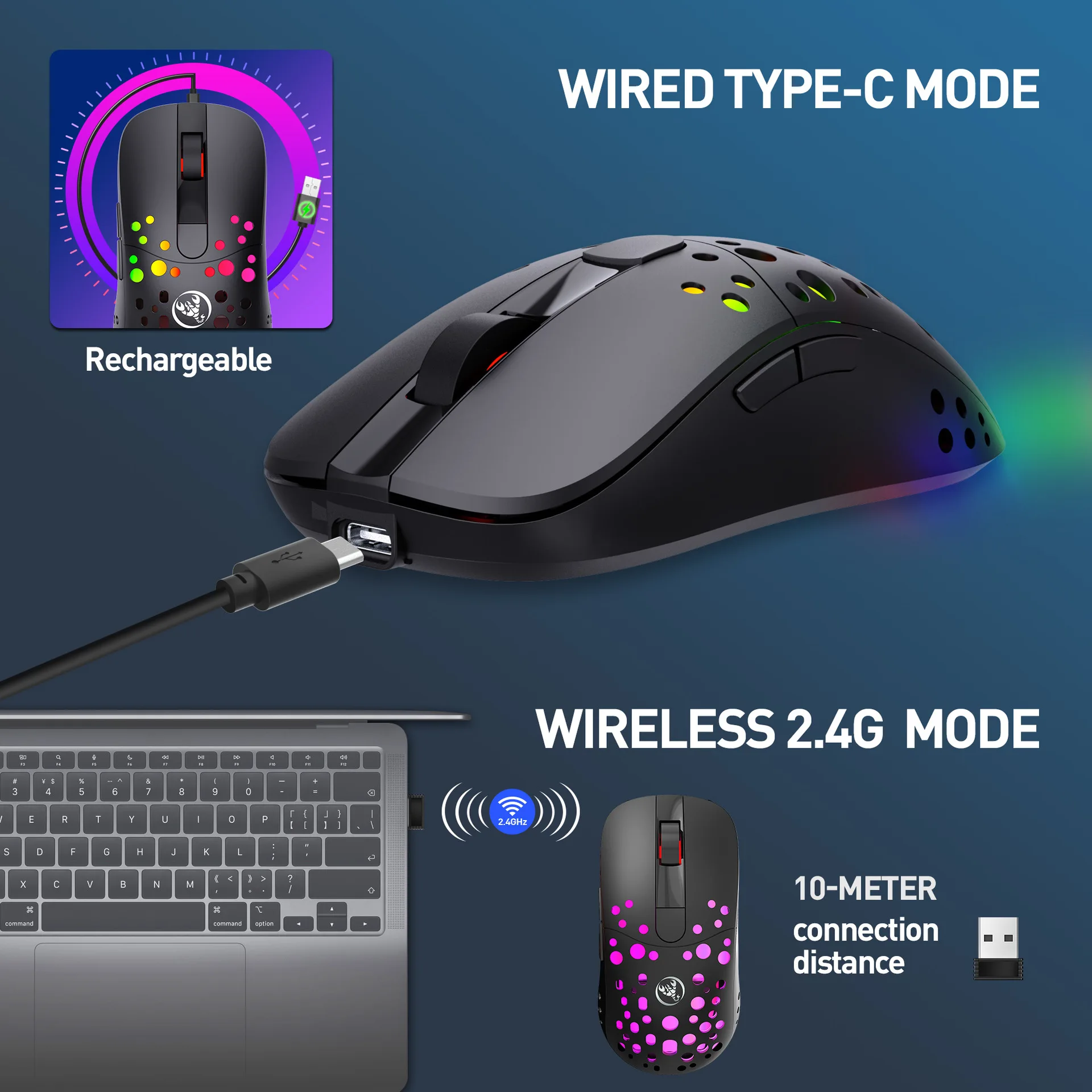 Ratón óptico con cable para videojuegos, Mouse silencioso con retroiluminación RGB, 10000DPI, para ordenador portátil y de escritorio - imagen 3