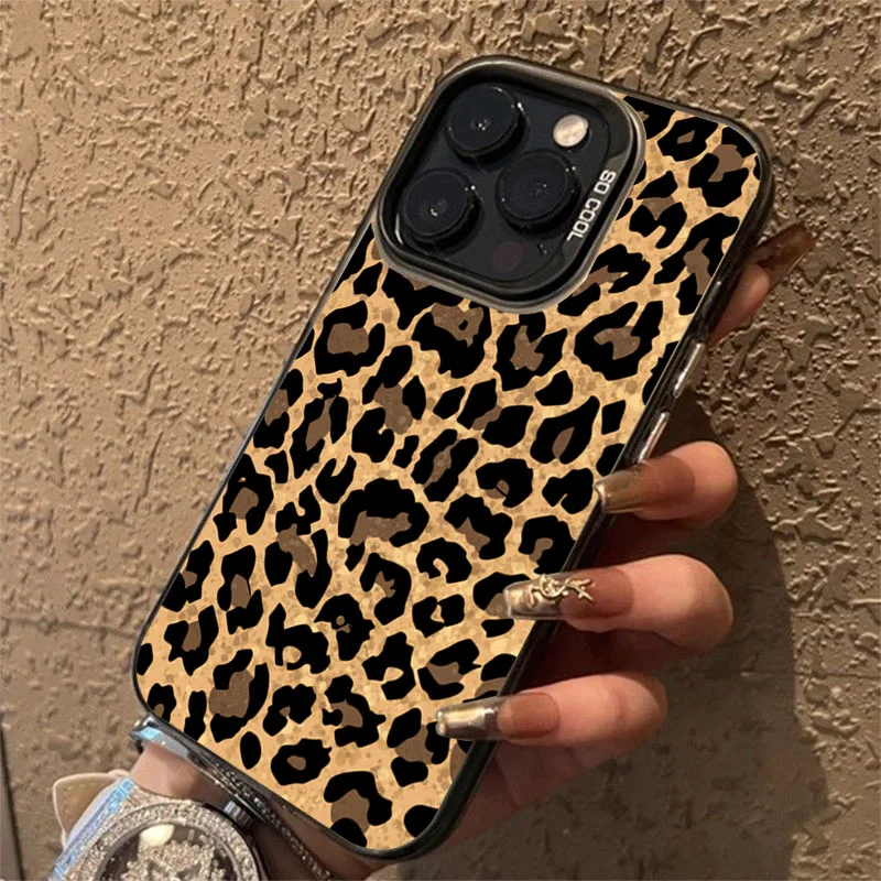 Funda de teléfono con armadura anticaída de leopardo marrón para iPhone 15 Pro Max 16 14 13 12 11 Pro X XR XS 7 Plus 16E cubierta protectora de lente - imagen 3
