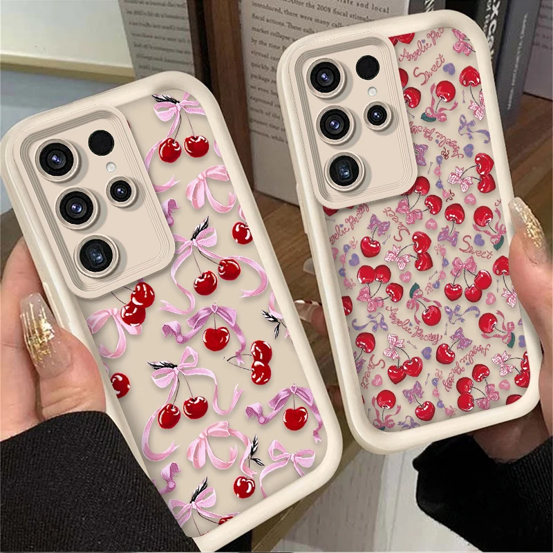Funda blanda con lazo de cereza para Samsung Galaxy S24 S23 S25 Ultra S22 S21 Plus FE A56 A36 A26 A16 A06 A15 A25 A35 A55 5G - imagen 2