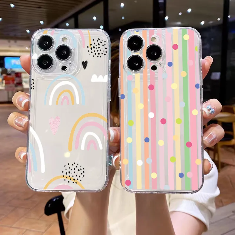 Funda para Xiaomi Redmi Note 13 14 Pro 5G 12 14 4G 10 11 12 13 14 Pro Plus 5G 11S 12S cubierta transparente colorida punto de onda corazón de amor - imagen 2