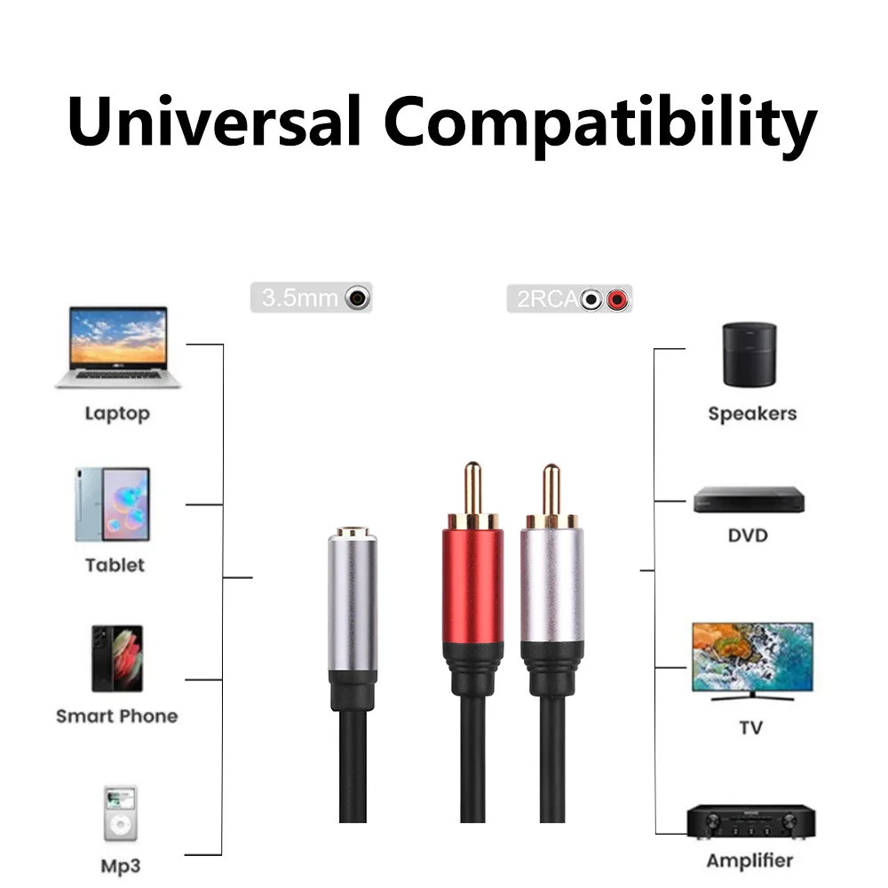Cable divisor estéreo de 3,5 a 2 RCA Y, adaptador auxiliar de 2RCA a 3,5mm, Cable de Audio para ordenador, MP3, teléfono, altavoz, cine en casa, DVD - imagen 4