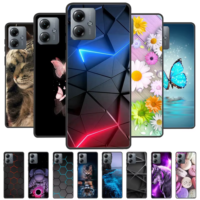 Para Motorola Moto G14 funda trasera de silicona TPU suave para Moto G14 fundas de teléfono MotoG14 G 14 funda protectora de moda negra