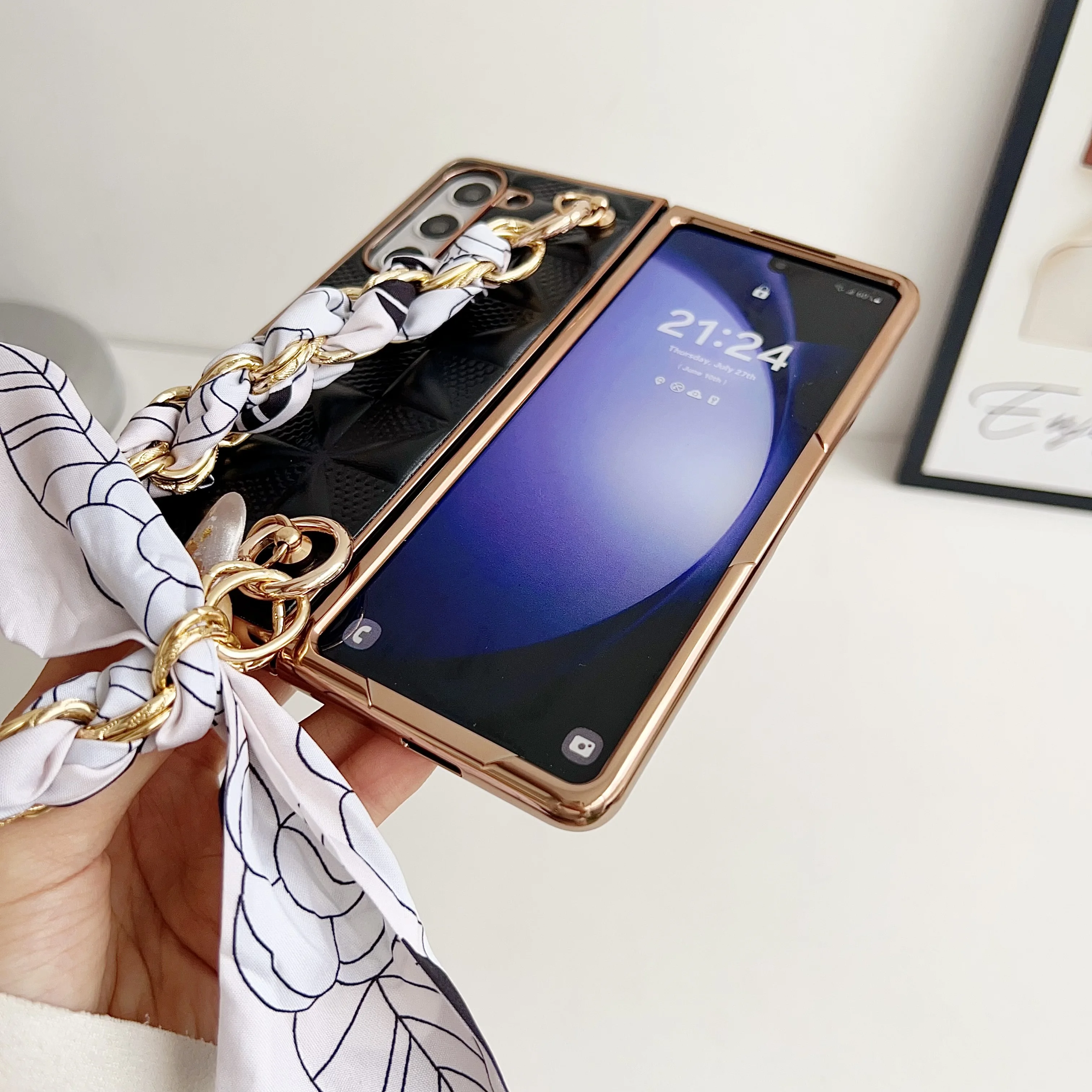 Funda de teléfono con cinta tejida a cuadros para Samsung Galaxy Z Fold 6 5 4, funda de teléfono plegable a prueba de golpes para Z Fold 4 5 6 - imagen 5