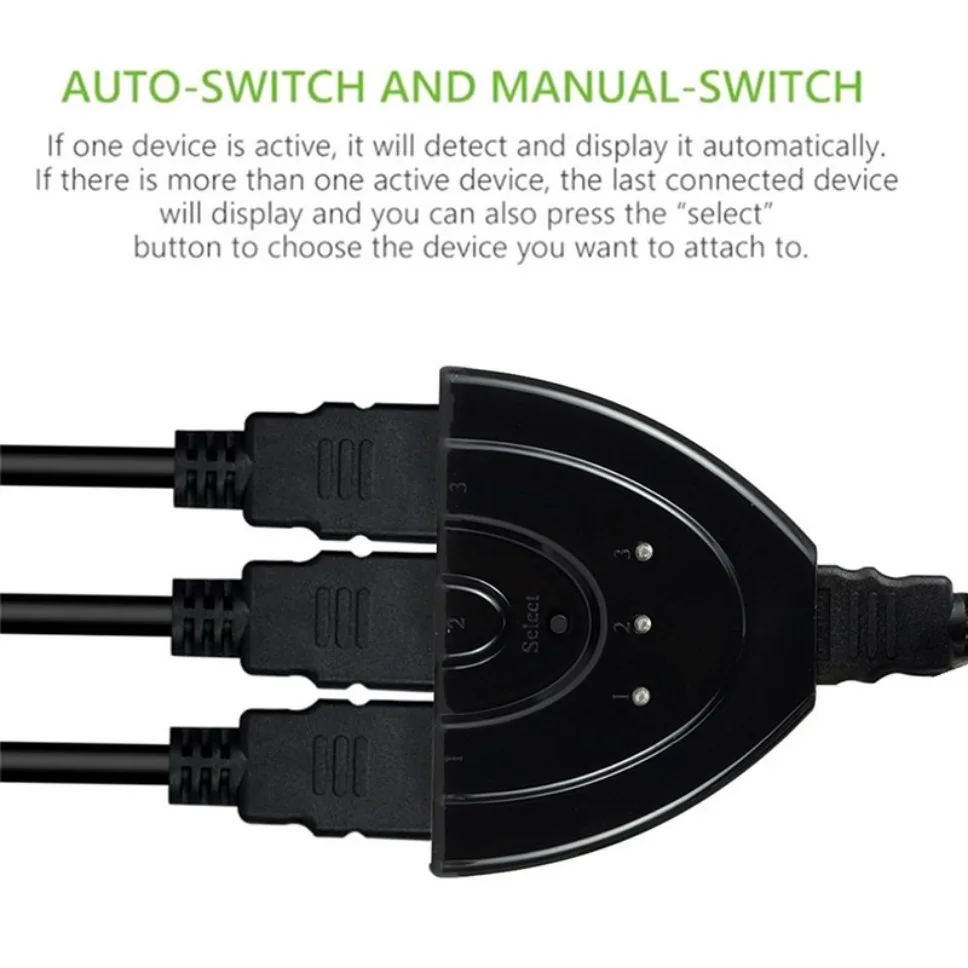 Grwibeou 1080P compatible con HDMI, divisor de vídeo 3 en 1 salida, Mini interruptor compatible con 3 puertos HDMI para DVD, HDTV, Xbox, PS3, PS4 - imagen 4