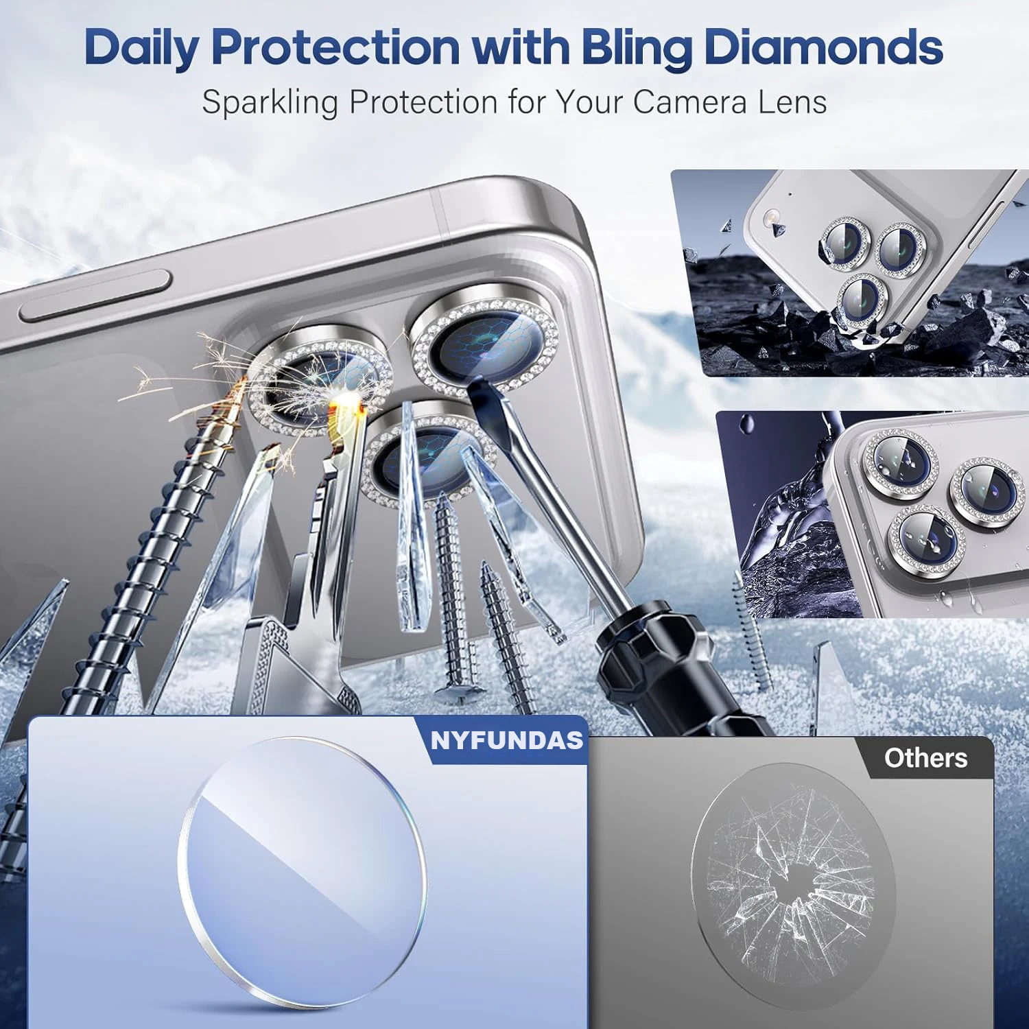 Funda protectora de lente de cámara con purpurina de diamante ostentoso para iPhone 17 Pro Max Air 16 Plus 16E 15 14 13 Mini accesorio de protección para teléfono - imagen 3