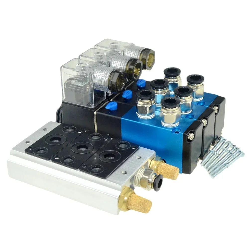 Bloque de válvula magnética solenoide neumática 4V210-08, Base de ajuste de silenciador, estaciones de colector multidireccional, manguera de 6mm y 8mm de 12/24V 110/220V - imagen 4