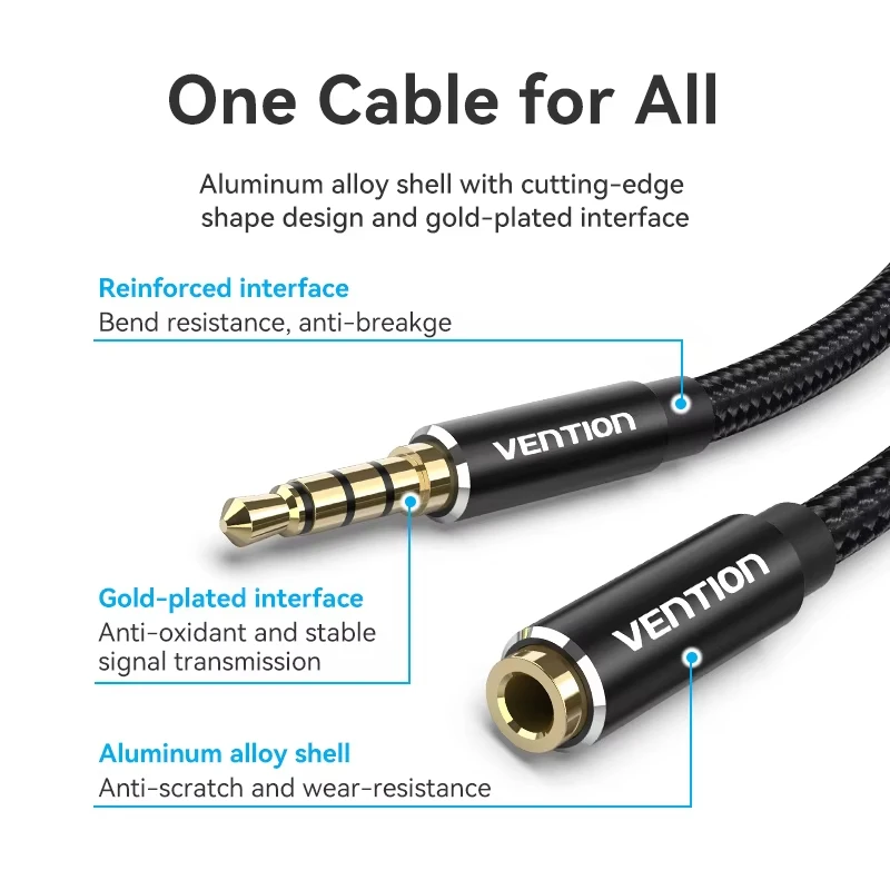Vention Jack-Cable de extensión auxiliar de 3,5mm para coche, portátil, Mini PC, TV, Xiaomi, Huawei, estéreo, 3,5mm, auriculares, altavoz - imagen 2