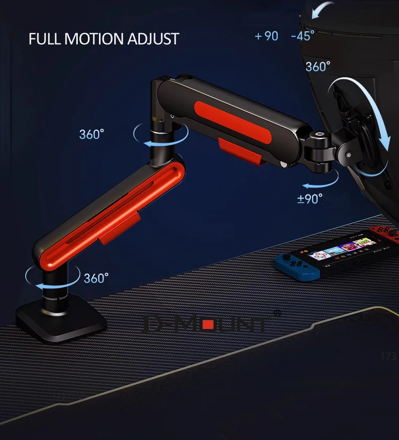 D-MOUNT GT10 metal aluminio 2-10KG 13 "-32" monitor soporte de escritorio brazo de resorte de gas abrazadera giratoria de movimiento completo - imagen 4