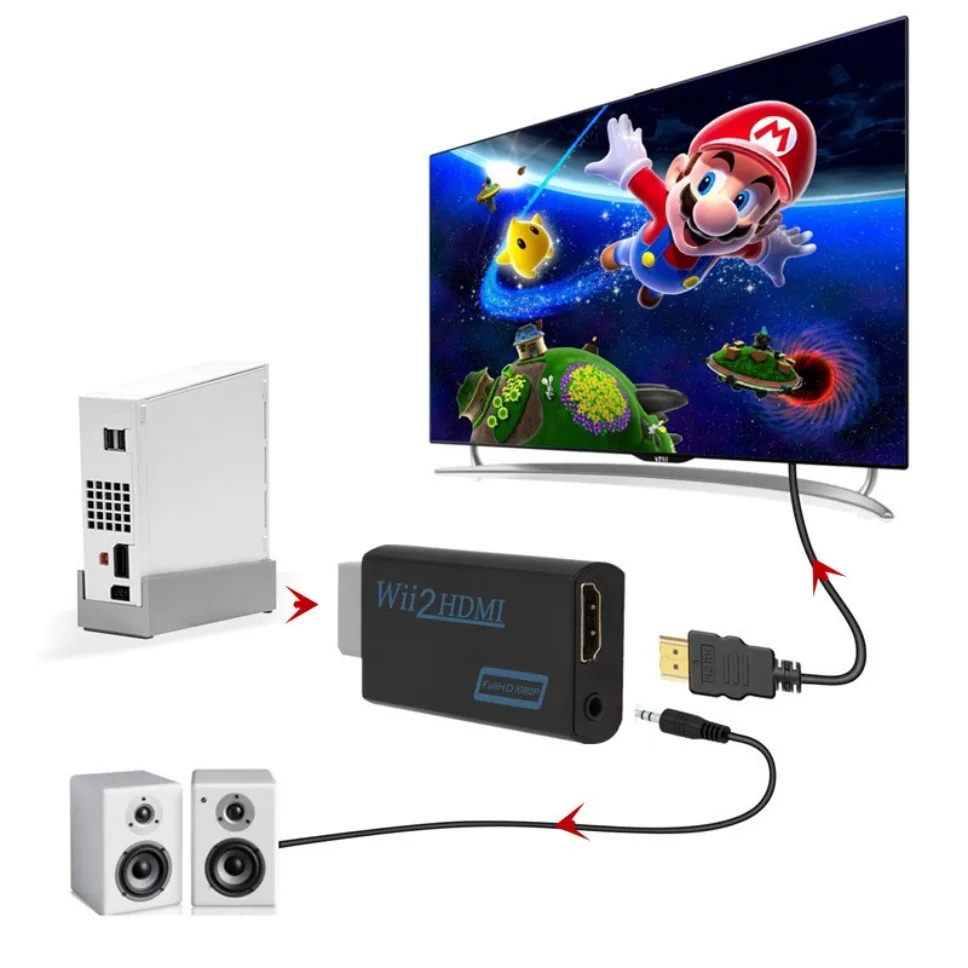GRWIBEOU HD1080P Wii a adaptador convertidor Compatible con HDMI Wii2 convertidor Compatible con HDMI Audio de 3,5mm para pantalla de Monitor HDTV de PC - imagen 4