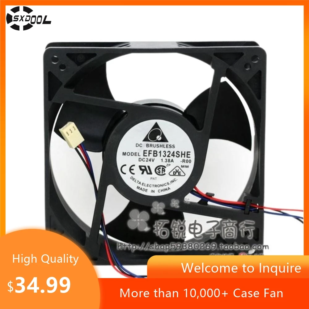 Ventilador con caja de 127 mm para ventilador axial Delta EFB1324SHE 127x127x38 mm 24 V/1.38 A |   4600RPM, 200CFM, Doble Rodamiento De Bolas - imagen 2