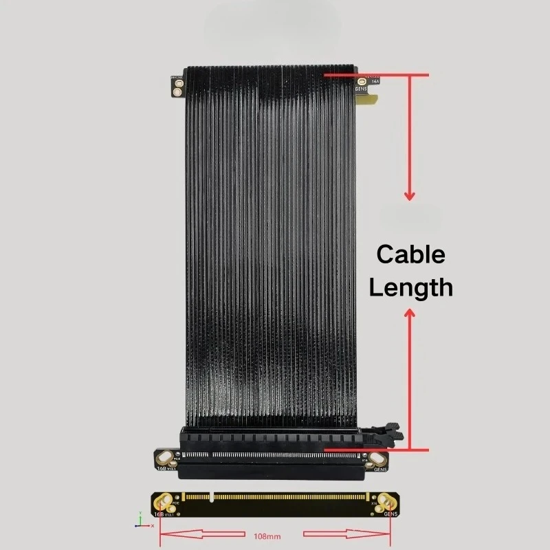 Cable elevador PCI E PCIe 5,0 X16 negro y plateado [RTX5090 RTX4090] PCI Express Gen5 de doble inverso blindado sin pérdidas para servidor ITX - imagen 4