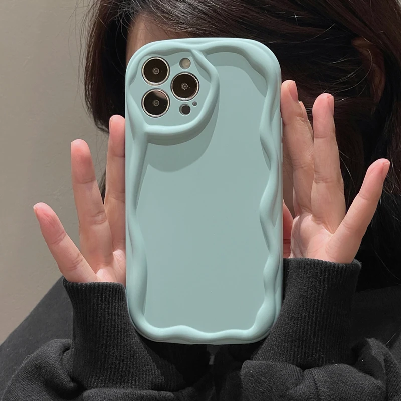 Bonita funda de teléfono ondulada y rizada de caramelo para iPhone 14, 13, 12, 11 Pro Max, 14 Plus, 13 Pro Max, parachoques de silicona suave, cubierta protectora de moda - imagen 4