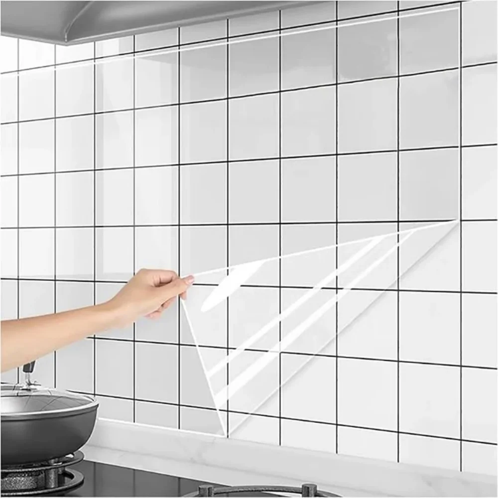 Papel tapiz de pared para cocina, película protectora electrostática transparente, pegatina de pared a prueba de aceite, no daña la pared, impermeable, antisuciedad - imagen 3