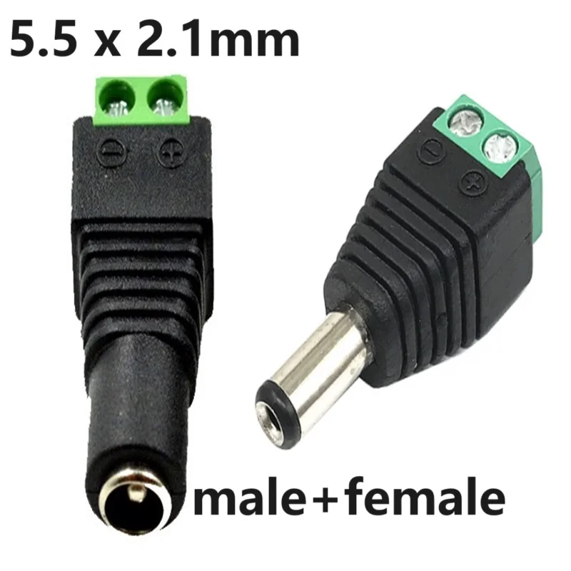 Conector CC, adaptador de enchufe para alimentación, cámaras CCTV, 2,1mm x 5,5mm, hembra, macho, adaptador de enchufe de alimentación CC, conector macho