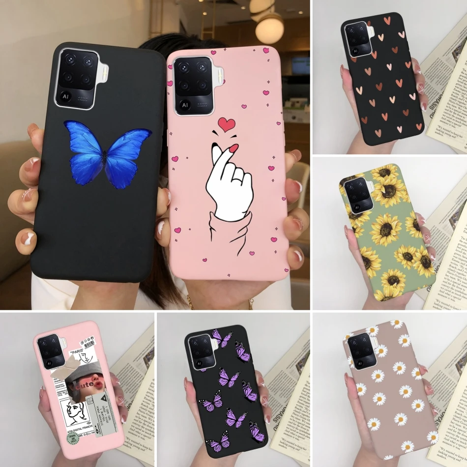 Funda de teléfono para OPPO Reno 5F 5Z 6Z, carcasa trasera de silicona mate suave con corazón de amor, anticaída