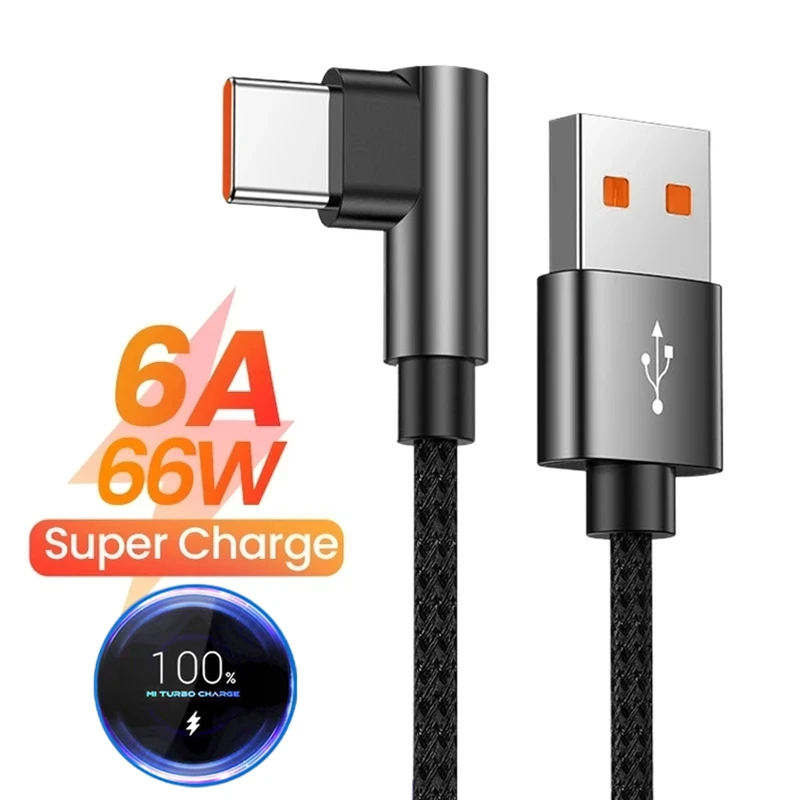6A 66W Elbow Super Fast Charging Type C USB Cable for Xiaomi 11 12 13 14 Redmi K50 K60 K70 Note13 Pro Samsung Huawei POCO Realme - imagen 4