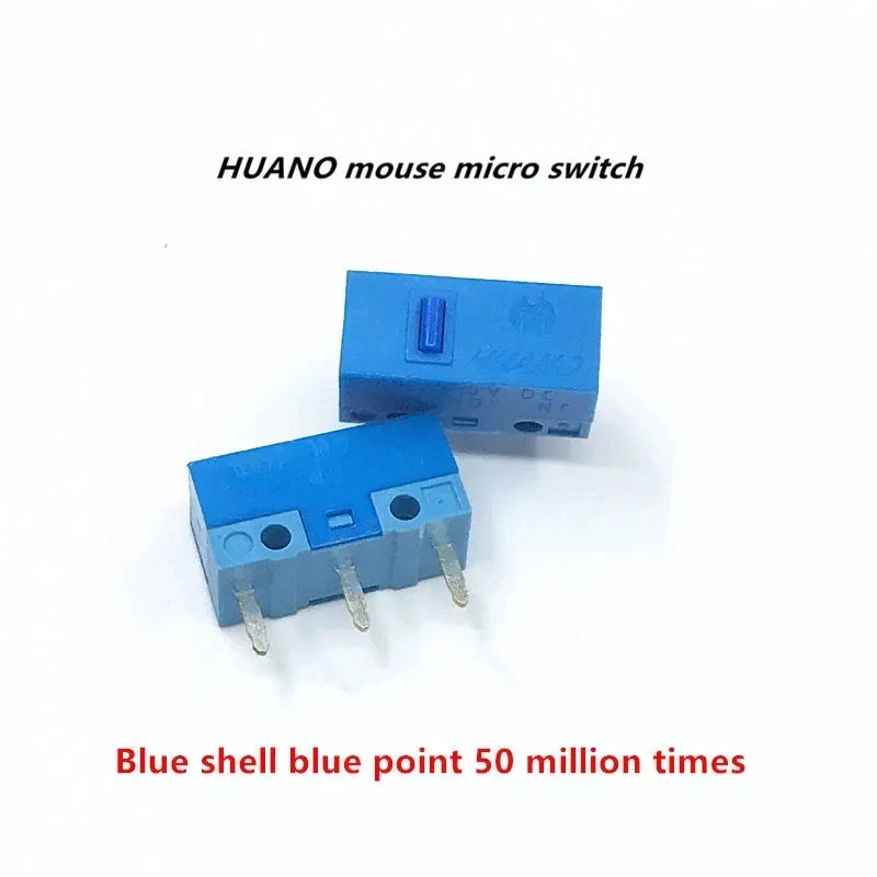 HUANO-microinterruptor de ratón auténtico, 1 piezas, botón blanco, amarillo, azul, Rosa, Verde, carcasa azul, punto blanco, interruptor General de 3 pines - imagen 3