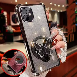 Funda iPhone 17 Air con espejo, purpurina y pulsera de mariposa