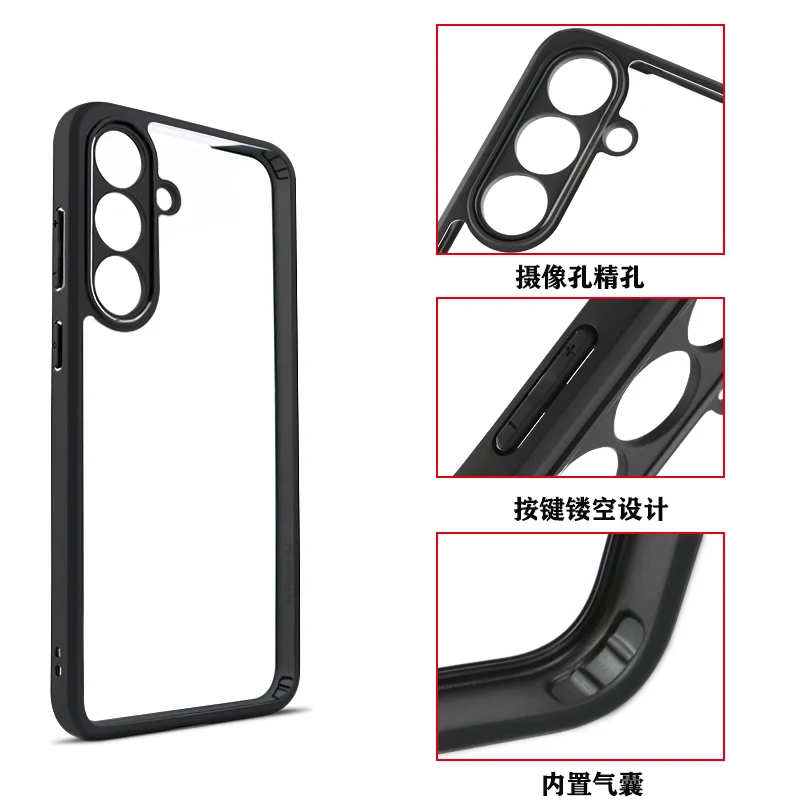 Funda de teléfono hueca con borde negro para Samsung Galaxy S25 FE, Funda transparente para Samsung S25 FE, Funda trasera чехол - imagen 5