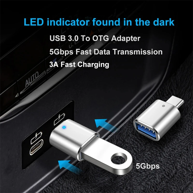 Adaptador USB 3,0 a tipo C LED OTG a USB C, USB-A a Micro USB tipo C, conector hembra para HUAWEI, Samsung, Xiaomi, adaptadores POCO - imagen 5