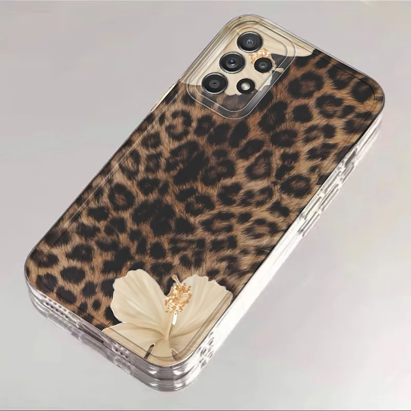 Funda de teléfono suave para Samsung Galaxy A51 A71 A52 A32 A12 A50 A72 A31 A52s A21s A16 patrón de estampado de leopardo Premium