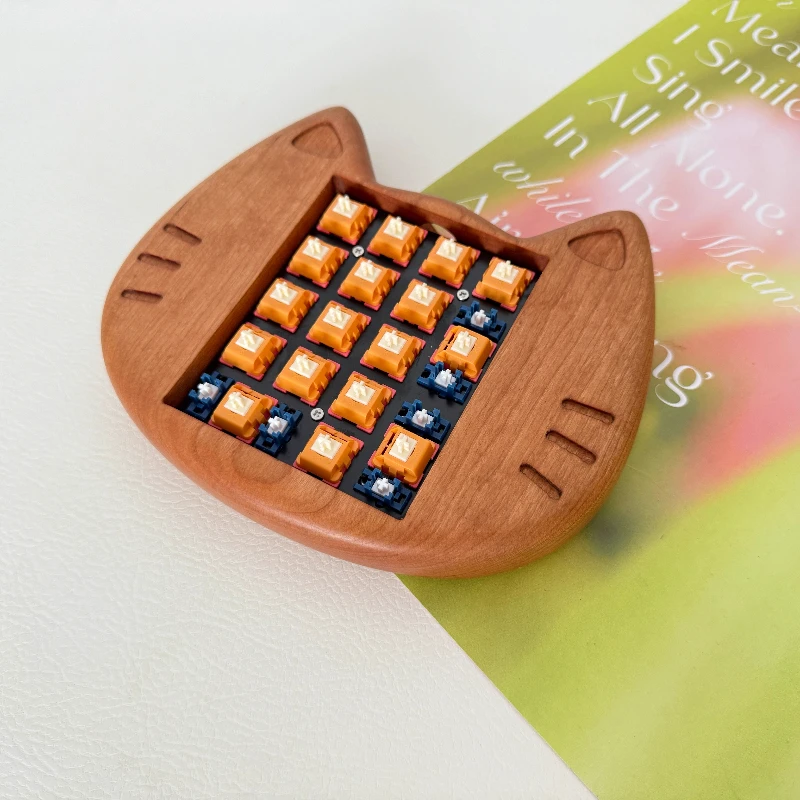 Kit de teclado mecánico de gato bonito, inalámbrico por Bluetooth, madera de cerezo, modo Dual, intercambio en caliente, 17 teclas, Kit de teclado para juegos personalizado, regalo - imagen 5