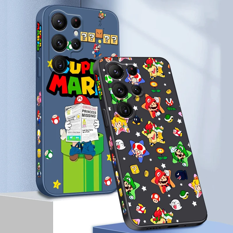 S-Super m-marios b-bros Linda cuerda izquierda líquida para Samsung Galaxy S24 S23 S22 S21 S20 FE S10 Ultra Plus Lite 5G TPU funda de teléfono - imagen 4