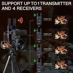 Receptor y transmisor de vídeo extensor HDMI inalámbrico 4K de 200m, adaptador de pantalla de 1 a 4, compatible con batería, cámara, transmisión en vivo, PC a TV
