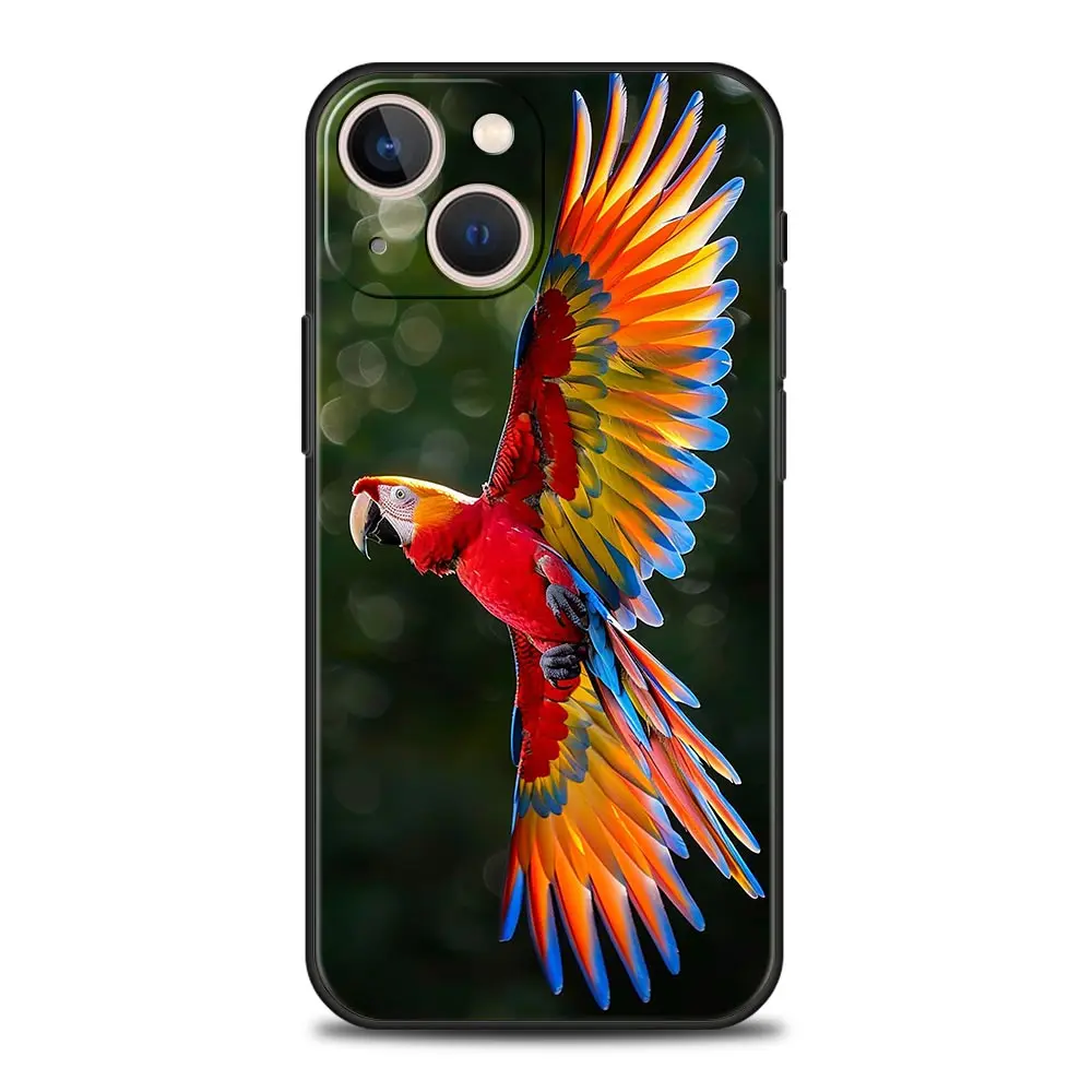 Funda de teléfono de lujo con diseño de pájaro loro para iPhone 16 13 15 14 12 11 Pro MAX XR X SE XS 7 8 Plus, funda suave de TPU a prueba de golpes - imagen 2