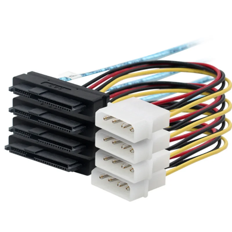 Alta calidad 50 cm 100 cm NUEVO Mini SAS interno SFF-8643 a (4) conectores SFF-8482 de 29 pines con 4 cables de alimentación SATA - imagen 3
