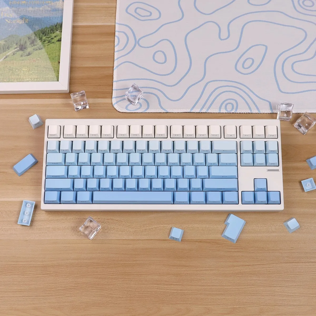 Teclas azules degradadas, teclas translúcidas con grabado lateral de tinte PBT, teclas de perfil de cereza con barra espaciadora 2.25U 2.75U 3U7U ISO Enter - imagen 5