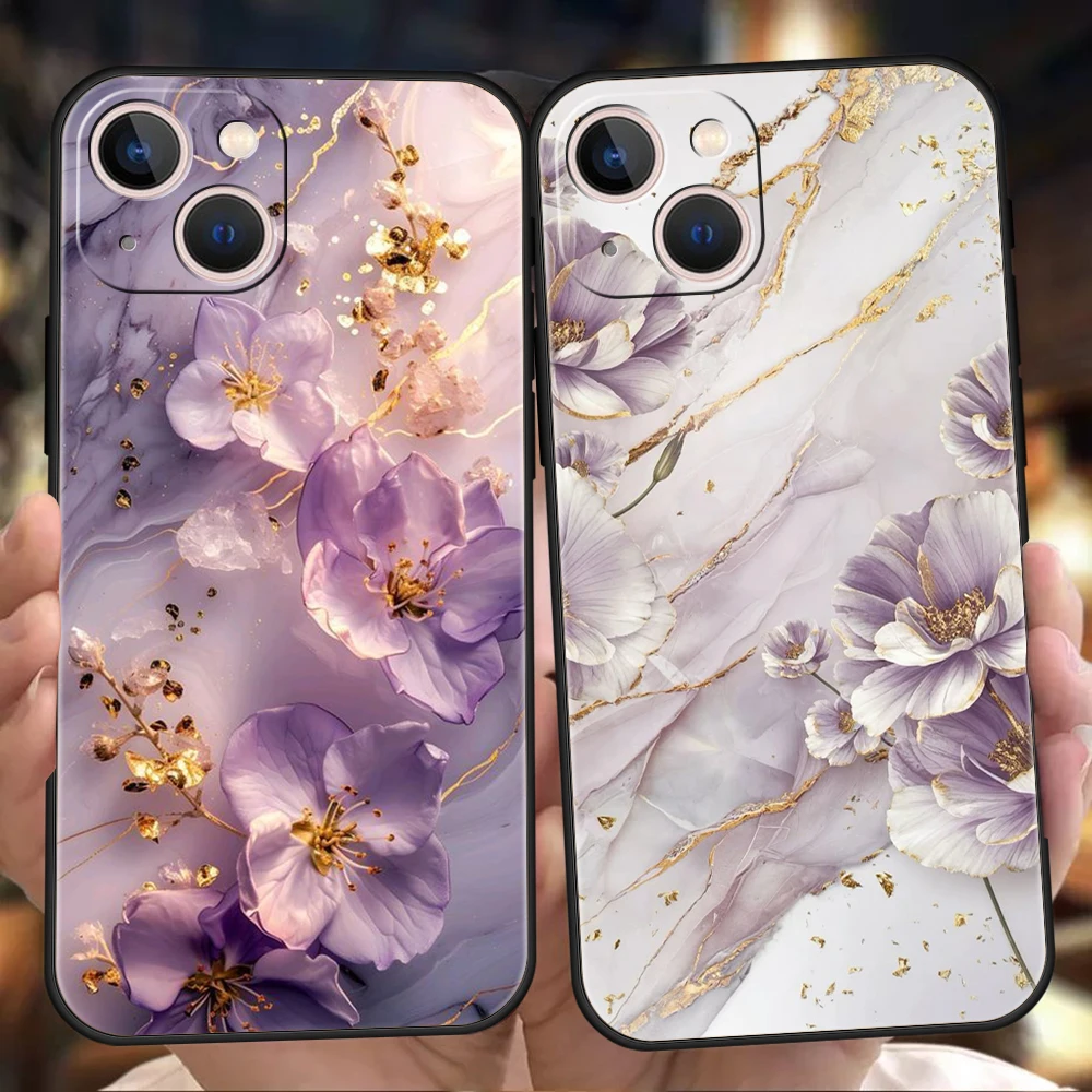 Funda de teléfono suave de TPU de lujo para iPhone 17 Air 16E 16 11 15 14 Pro MAX 12 13 7 8 Plus X XR XS SE 2022 cubierta de mármol de flores