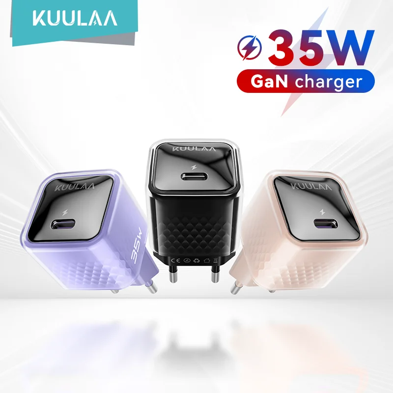 KUULAA 35W GaN cargador tipo C USB C PD carga rápida para iPhone 16 15 14 13 12 11 Pro Max para iPad Pro Air iPad Huwei Xiaomi