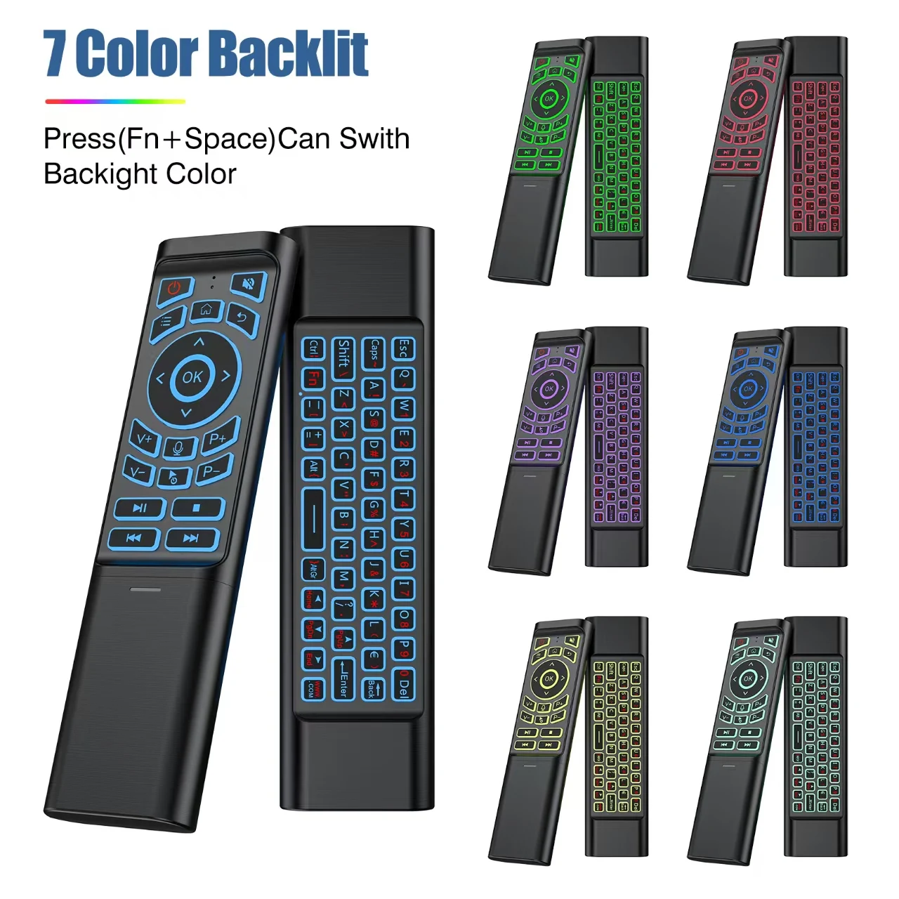 Mini teclado inalámbrico multimodo M3, conjunto de Control remoto, retroiluminado de 7 colores con conexión inalámbrica + 2,4G de doble canal BT para TV box