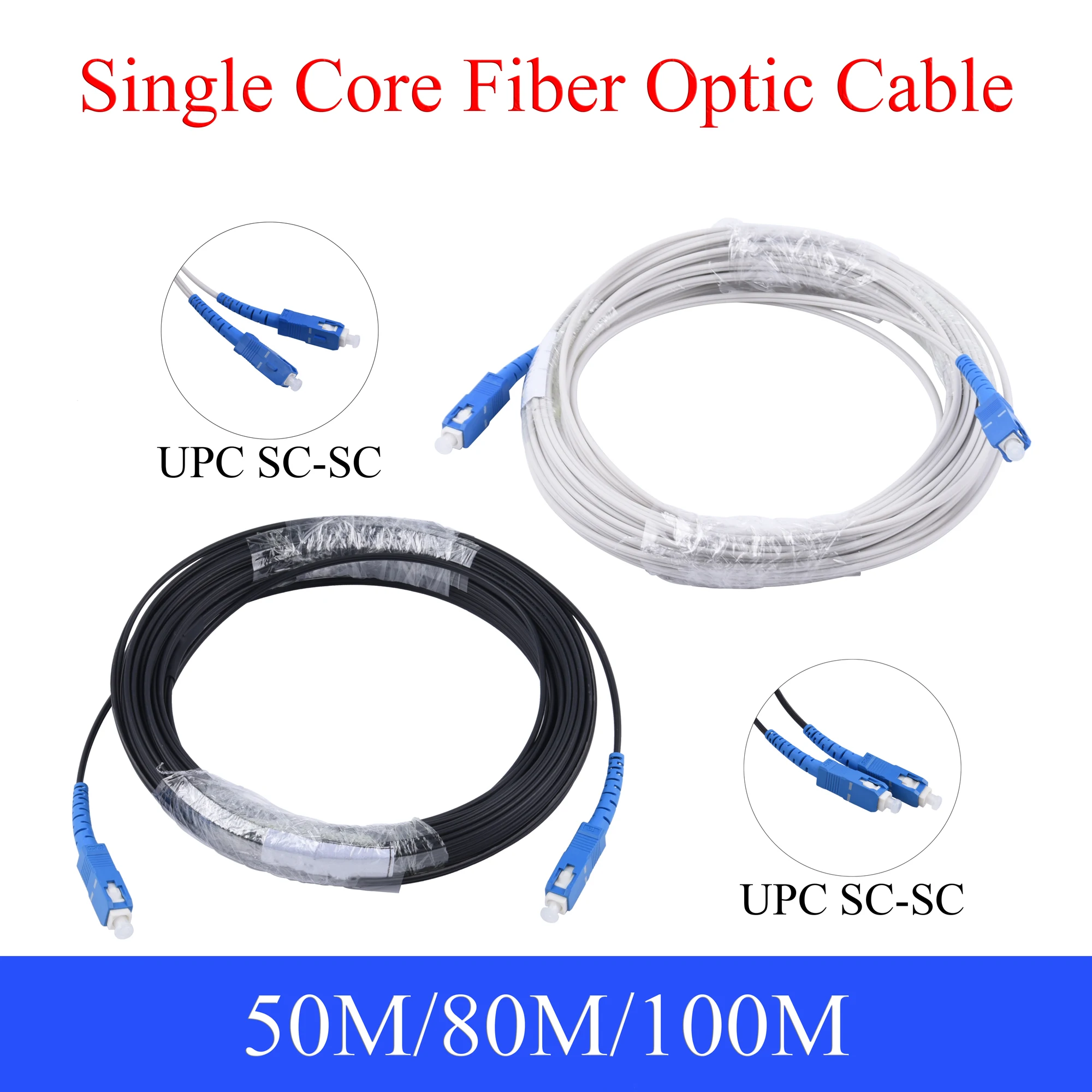 Cable de conexión de fibra óptica Simplex monomodo de un solo núcleo para interiores/exteriores - Cable de extensión UPC SC a SC 50M/80M/100M