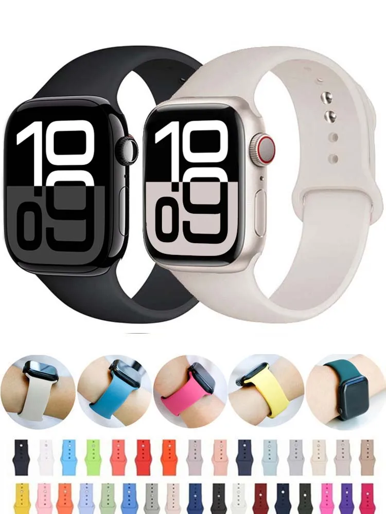 Correas para Apple Watch Band 44mm 40mm 45mm 41mm 49mm 46 42mm 38mm pulsera de silicona correa iwatch serie 10 7 8 se 3 6 9 ultra 2