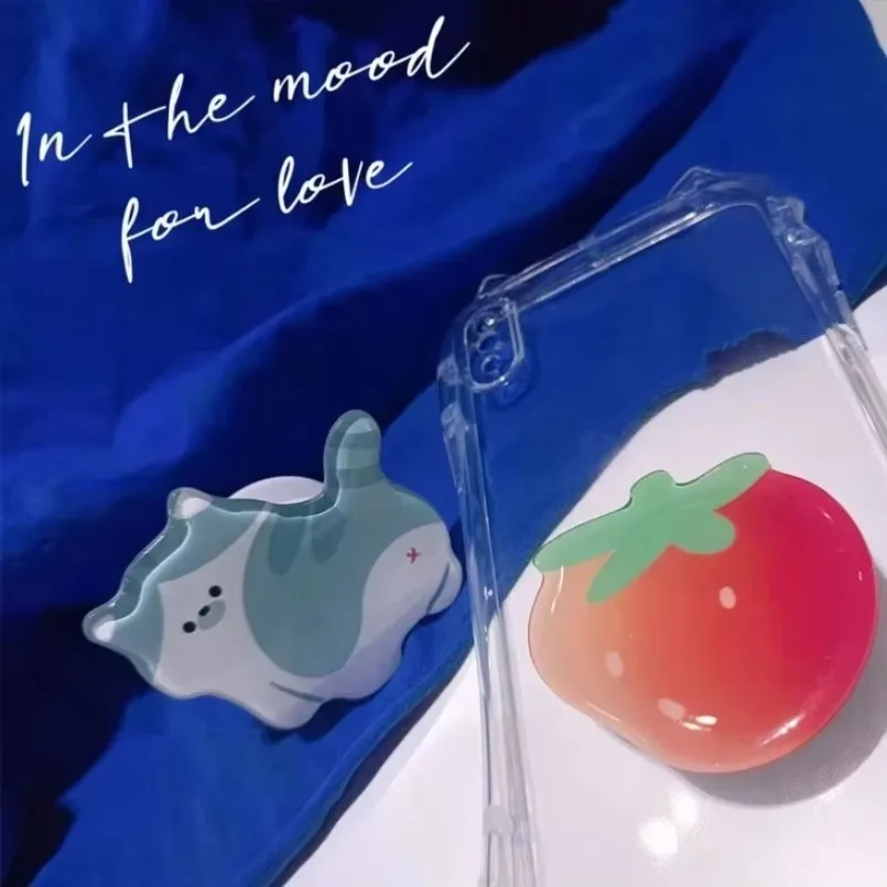 Soporte Universal para teléfono con Airbag de gato de dibujos animados, soporte perezoso portátil creativo, soporte de Airbag elástico adhesivo transparente - imagen 5