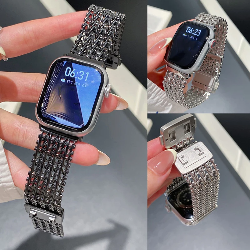 Bucle de malla magnética para Apple Watch Band 46mm 42mm 45mm 44mm pulsera de Metal para iWatch Ultra 2 49mm 38mm 40mm SE 7 8 9 10 41mm
