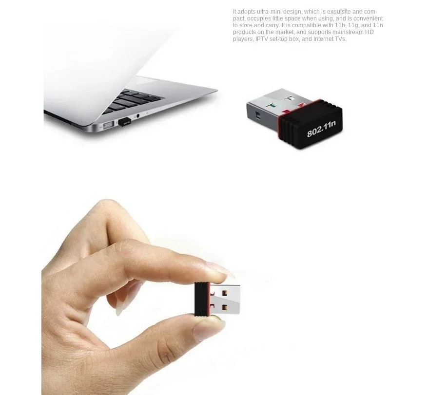 Mini tarjeta de red pequeña inalámbrica 150M 802.11n RTL8188, ordenador, USB, receptor de señal WIFI portátil, tarjeta de red CD - imagen 5