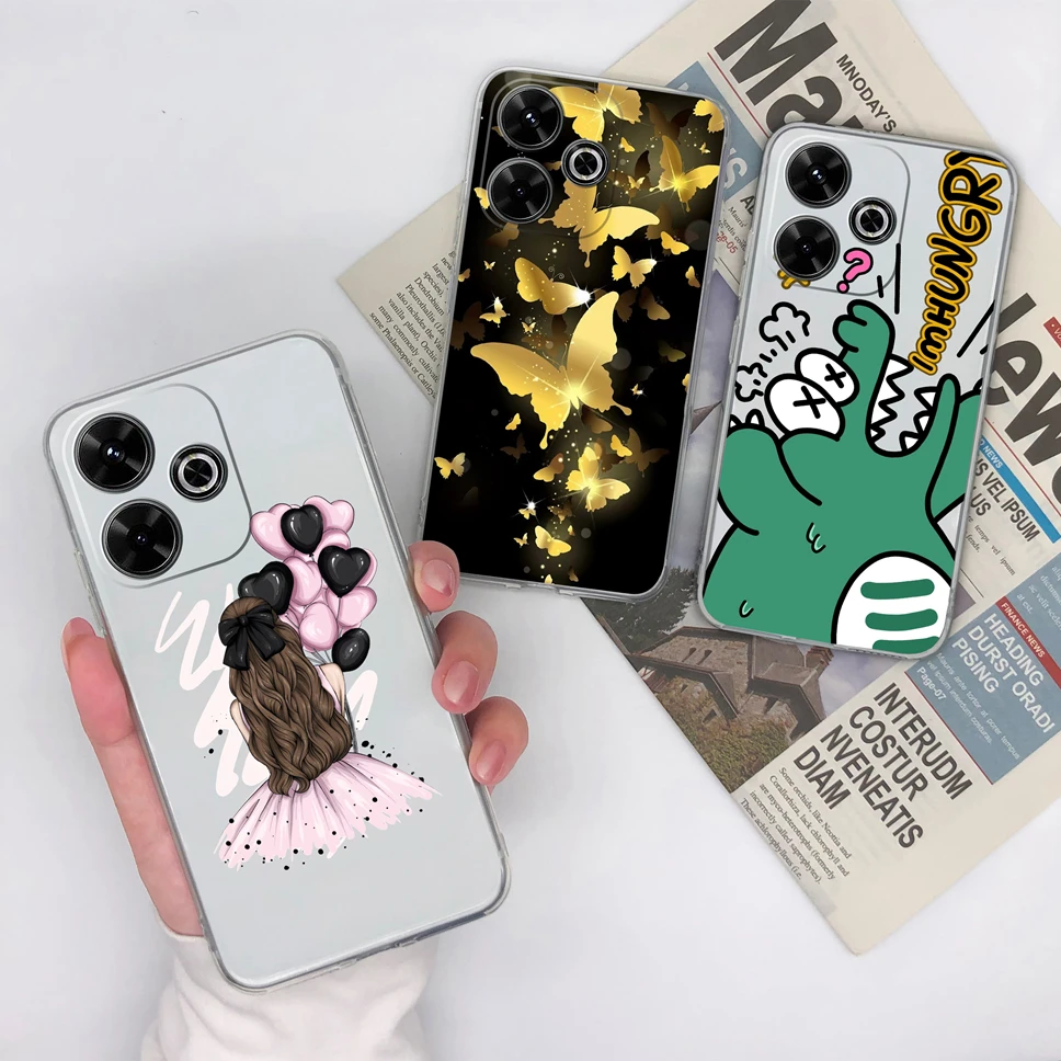 Funda de teléfono para Redmi 13 4G transparente lindo patrón de flores suave TPU silicona a prueba de golpes carcasa trasera para Redmi13 Funda Capa - imagen 3