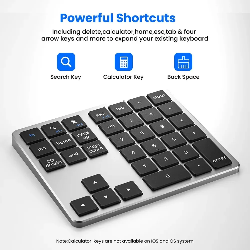 Teclado Digital inalámbrico Bluetooth 2,4G, teclado numérico inalámbrico, teclado numérico recargable de 35 teclas para IOS Android Window PC - imagen 3