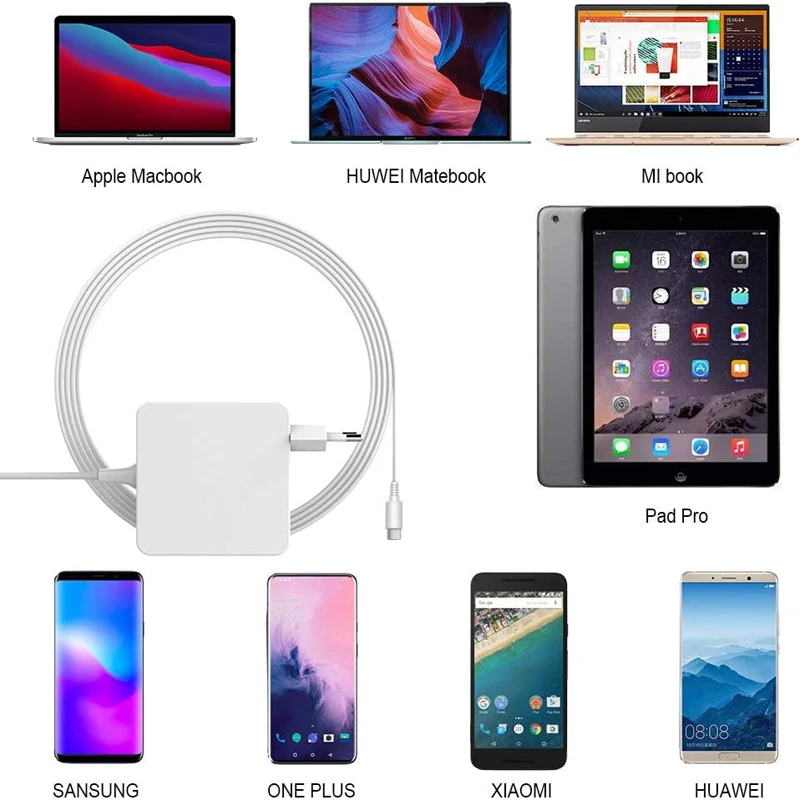 Adaptador de corriente USB C de 65W para ordenador portátil, cargador rápido de pared PD tipo C para MacBook Air iPad Pro Dell Lenovo Huawei HP Asus Notebook - imagen 5