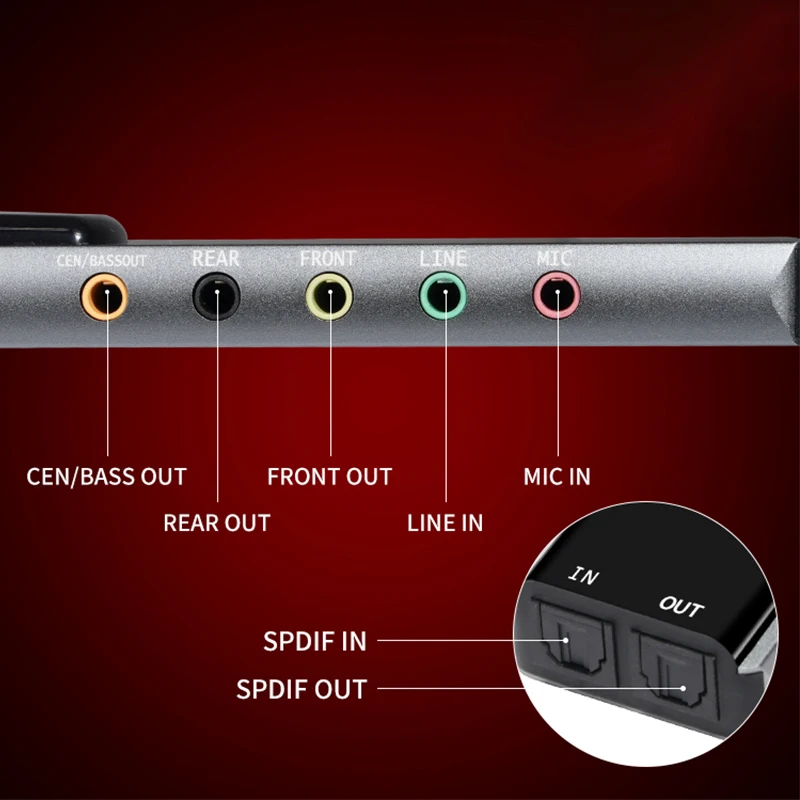 Tarjeta de sonido USB de aluminio, convertidor de tarjeta de Audio externa Óptica 5,1 profesional de 6 canales con Chipset CM6206 para ordenador portátil y PC, nuevo - imagen 2