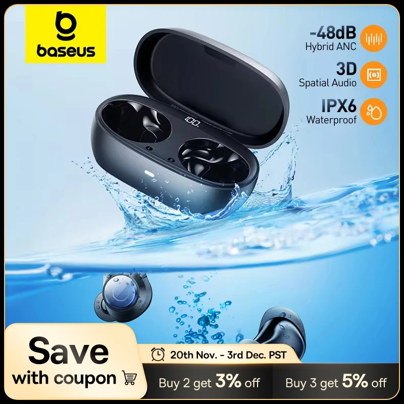 Baseus Bowie MA10 Pro ANC auriculares inalámbricos 48dB híbridos ANC Bluetooth 5,3 auriculares IPX6 impermeables 4 micrófonos ENC auriculares deportivos - imagen 2