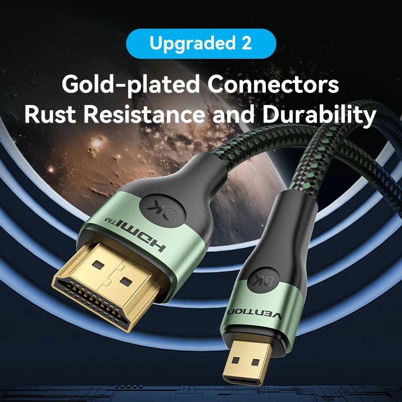 Vention Micro HDMI-Cable Compatible con HDMI 8K @ 60Hz para tabletas tarjeta de vídeo cámara videocámara TV proyector Micro HDMI 2,1 Cable - imagen 2