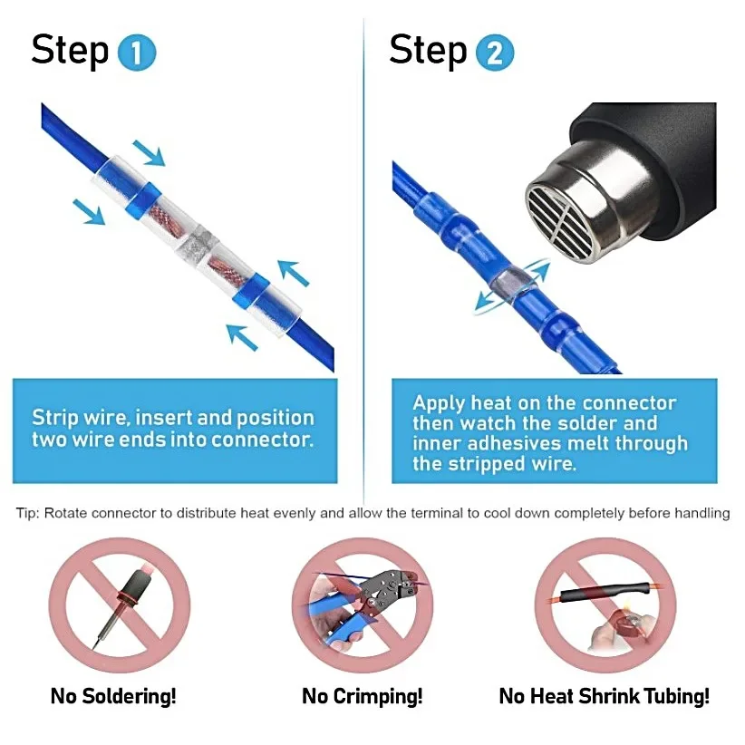 100 Uds. Conectores de Cable termorretráctil impermeables, funda de soldadura, Terminal de Cable eléctrico aislado a tope, Kits de conectores de soldadura - imagen 4